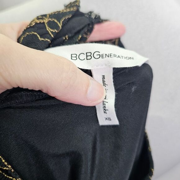 BCBGeneration Black and Gold Lace Bell Sleeve Mini Dress Size XS - Picture 12 of 12